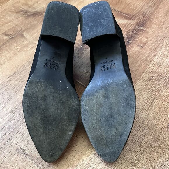 Eileen Fisher Vero Cuoio Suede Leather Ankle Block Heel Booties Women Sz 7 Black - Picture 9 of 12